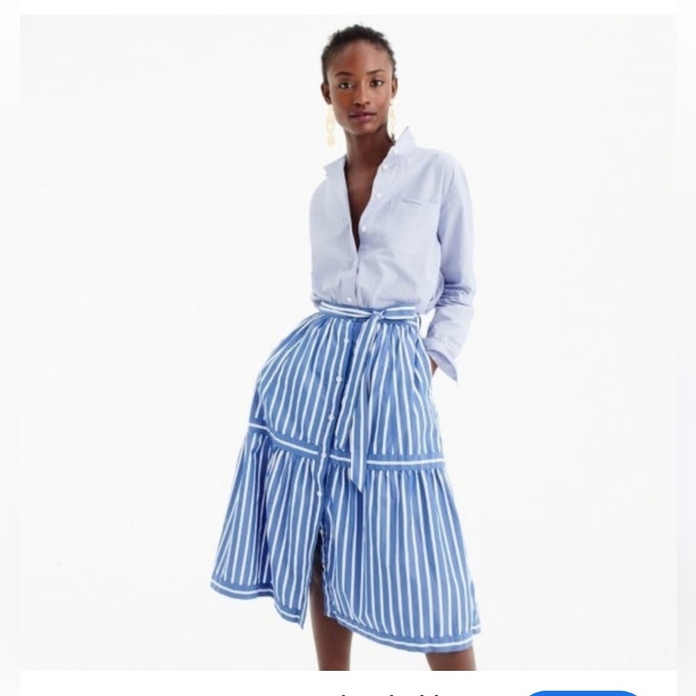 J. Crew Blue and White Striped Midi Skirt